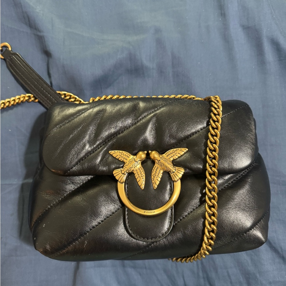 Pinko Black Crossbody Bag with Gold Chain